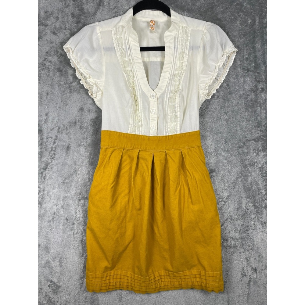 MAEVE Dress‎ 0 Ivory Yellow Ruffled Corduroy Couquette Dainty Anthropologie Y2K